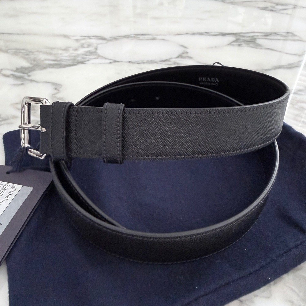 Prada 2CM275 Men's Black Saffiano Leather Belt silver buckle, 105 cm - Picture 1 of 5